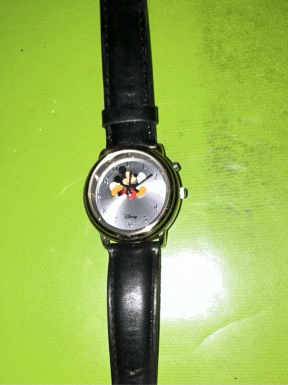 Disney Silver Dial Watch with Black Strap featuring Mickey Mouse